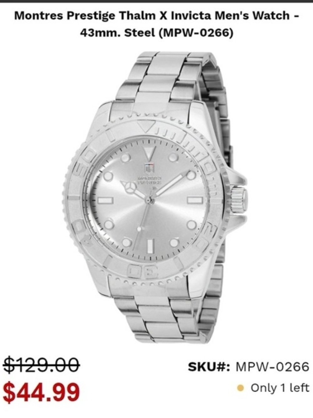 Invicta Men’s Stainless Steel Silver Watch - Thalm X (MPW-0266)